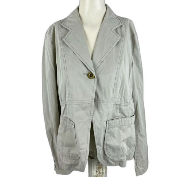Michael Kors Womens One Button Blazer Suit Jacket Tan 100% Cotton Size 14 - Picture 1 of 12